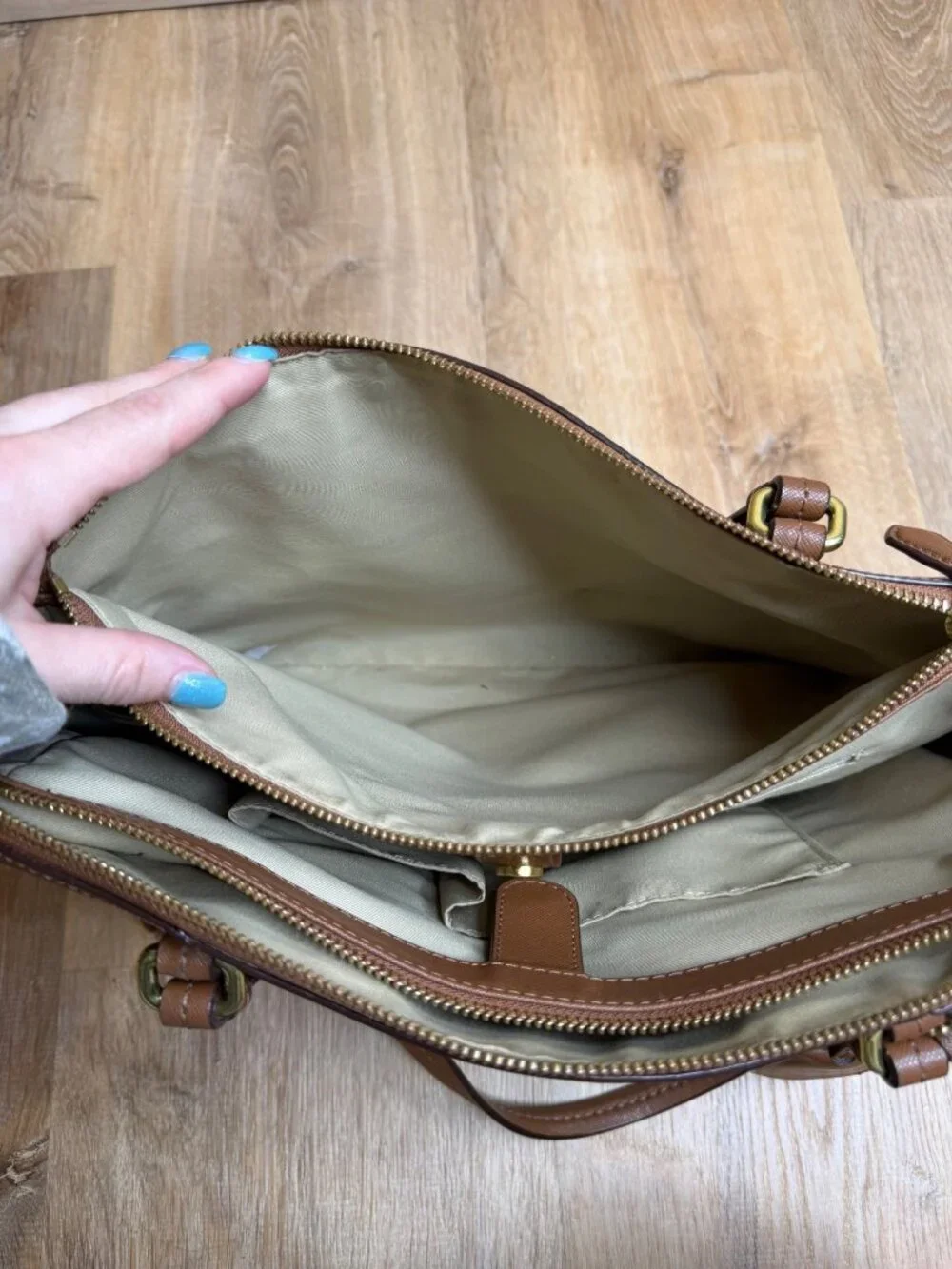 Coach Peyton Leather Jordan Double Zip Carryall Bag F25669 Chestnut EUC - Picture 11 of 12